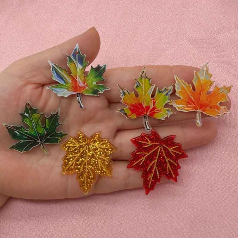 Jewelry Making Jewelry - 10pcs acrylic double-sided printed colorful maple