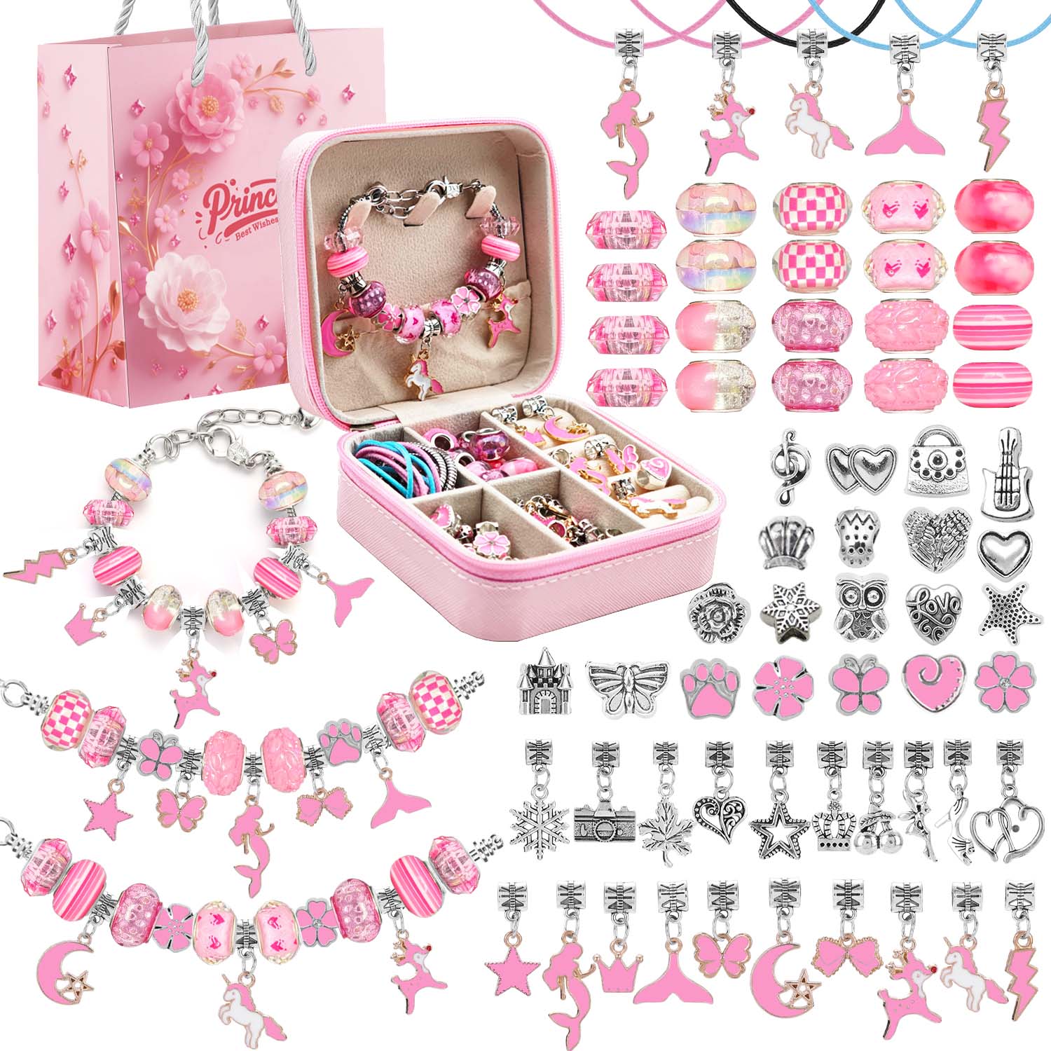 Jewelry Making Resin - 68pcs pink beaded jewelry set, charm